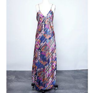 Vintage Lucie Ann Slip Dress Satin Stripe Paisley